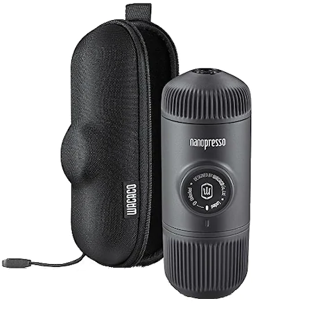 Aparat portabil de cafea macinata cu husa protectoare, negru, Wacaco Nanopresso Elements
